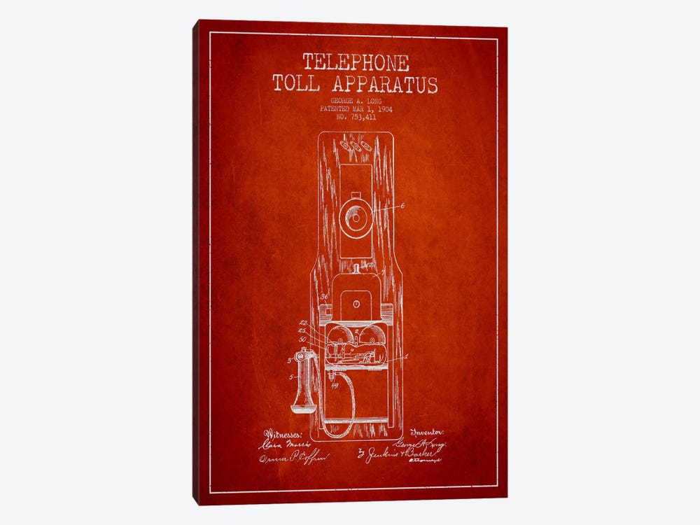 Long Telephone Toll Red Patent Blueprint by Aged Pixel 1-piece Art Print