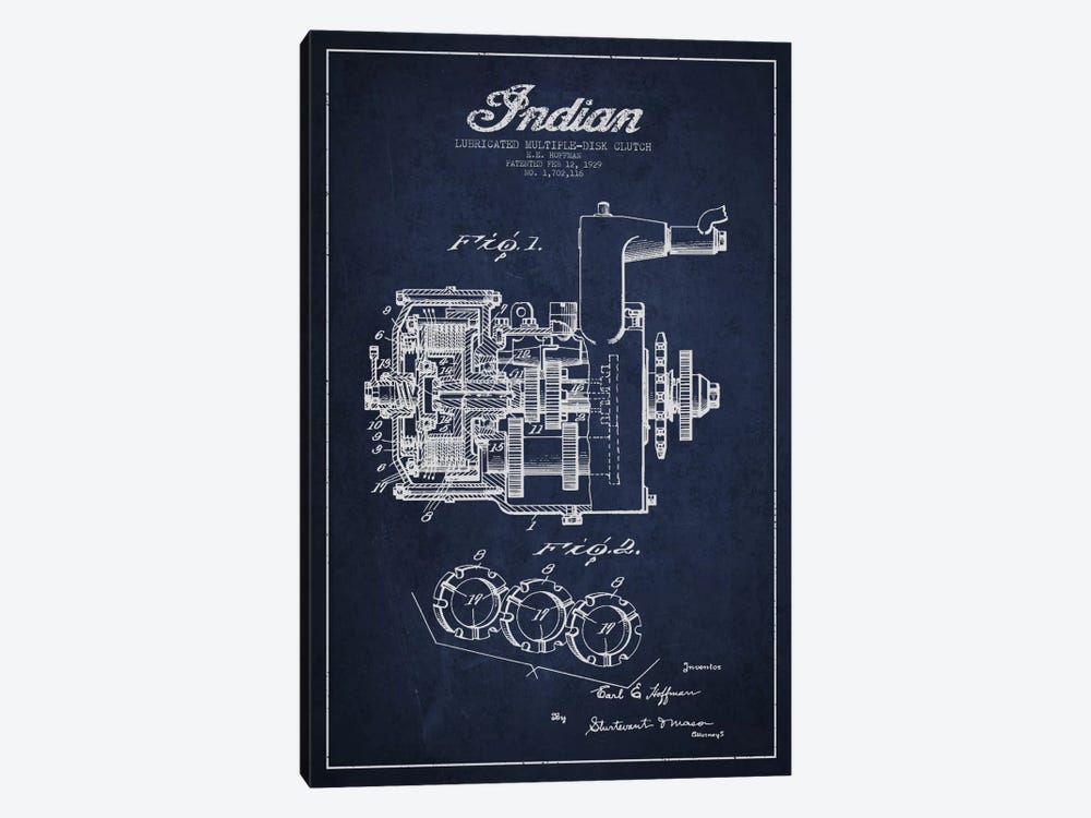 Indian Clutch Navy Blue Patent Blueprint by Aged Pixel 1-piece Art Print