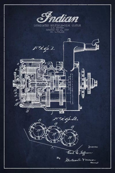 Motorcycles: Indian Clutch Navy Blue Patent Blueprint by Aged Pixel