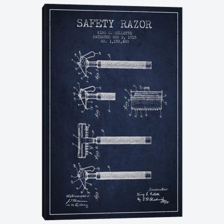 Razor Navy Blue Patent Blueprint Canvas Print #ADP250} by Aged Pixel Canvas Wall Art
