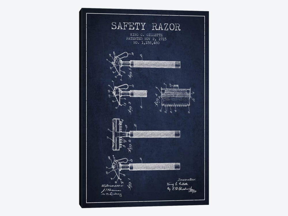 Razor Navy Blue Patent Blueprint by Aged Pixel 1-piece Art Print