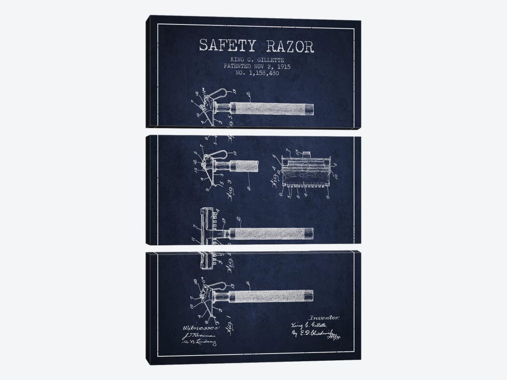 Razor Navy Blue Patent Blueprint by Aged Pixel 3-piece Art Print