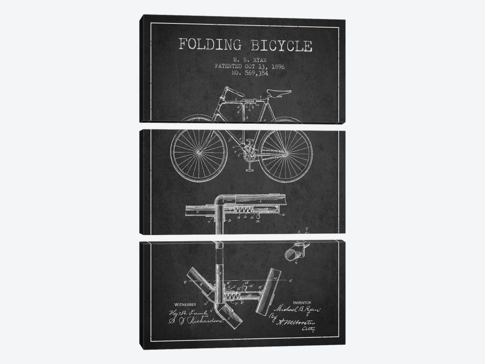 Bike Charcoal Patent Blueprint by Aged Pixel 3-piece Canvas Print