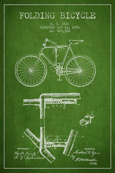 Bike Green I Patent Blueprint by Aged Pixel canvas print