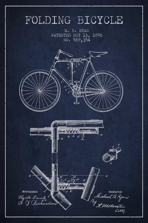 Bike Navy Blue I Patent Blueprint