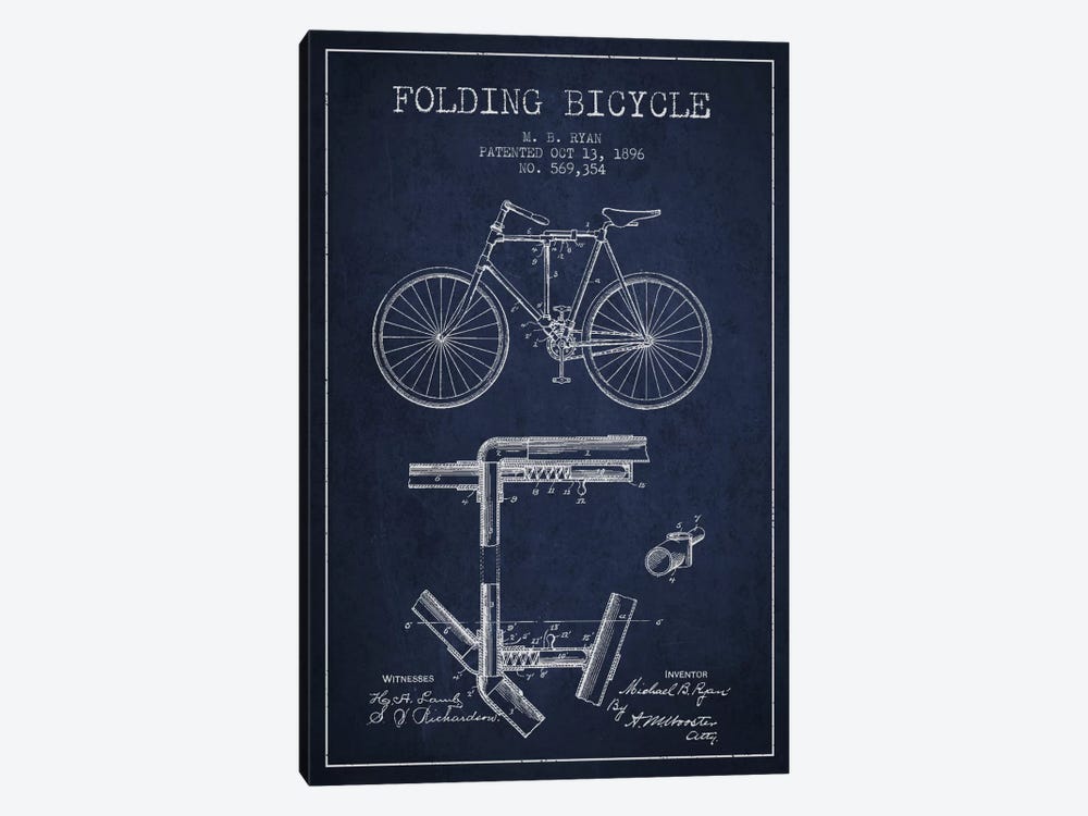 Bike Navy Blue Patent Blueprint by Aged Pixel 1-piece Canvas Print