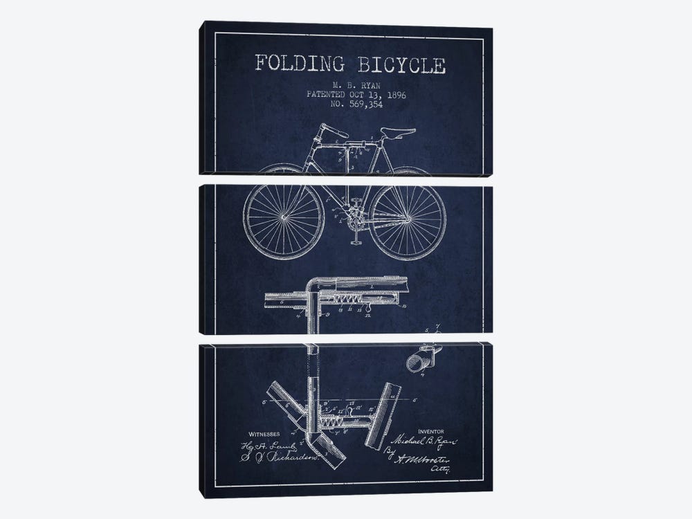 Bike Navy Blue Patent Blueprint by Aged Pixel 3-piece Canvas Print