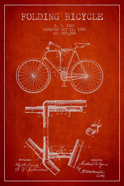 Bike Red I Patent Blueprint