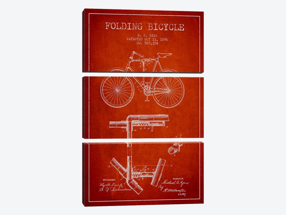Bike Red Patent Blueprint by Aged Pixel 3-piece Canvas Artwork