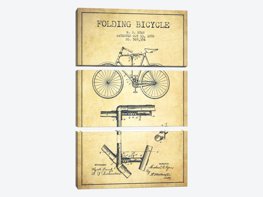 Bike Vintage Patent Blueprint by Aged Pixel 3-piece Canvas Print