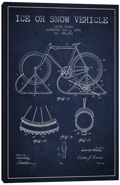 Bike Navy Blue Patent Blueprint Canvas Art Print - Bicycle Art
