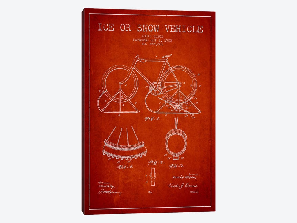 Bike Red Patent Blueprint by Aged Pixel 1-piece Canvas Art Print