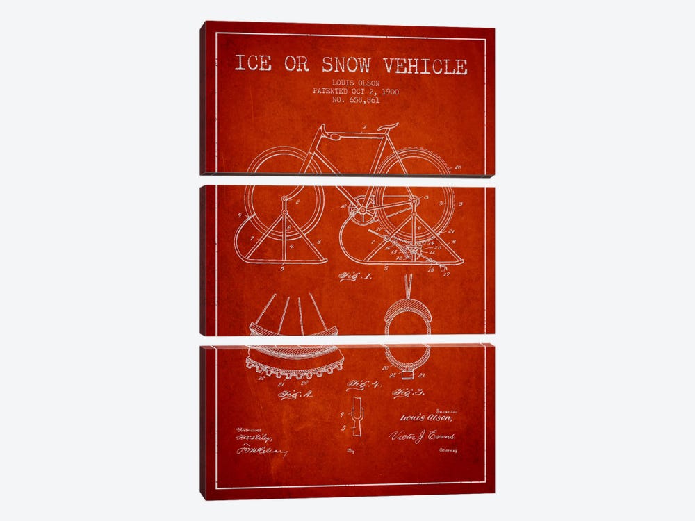 Bike Red Patent Blueprint by Aged Pixel 3-piece Canvas Art Print