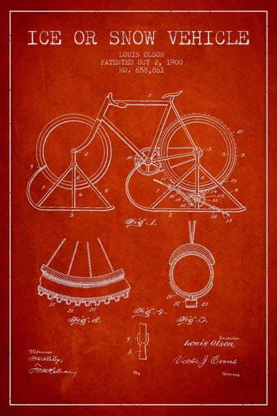 Sports Blueprints: Bike Red II Patent Blueprint by Aged Pixel