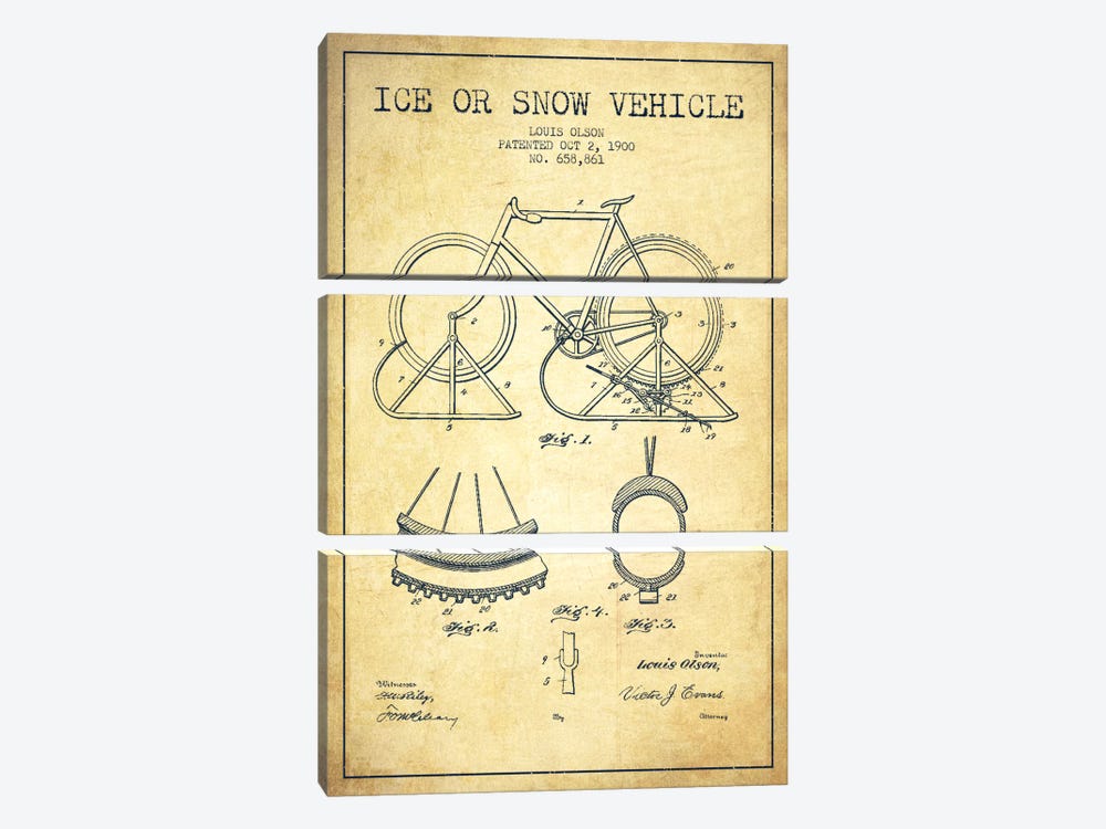 Bike Vintage Patent Blueprint by Aged Pixel 3-piece Canvas Artwork