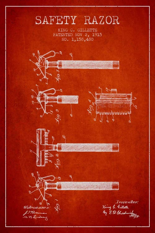 Razor Red Patent Blueprint by Aged Pixel wall art