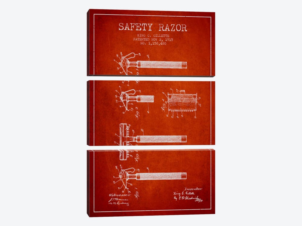 Razor Red Patent Blueprint by Aged Pixel 3-piece Canvas Wall Art