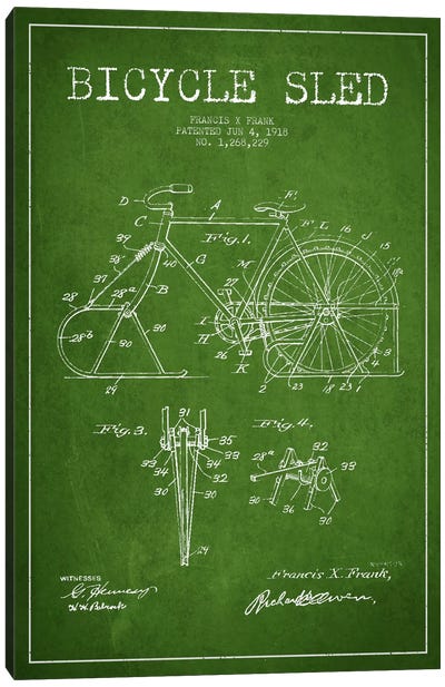 Bike Green Patent Blueprint Canvas Art Print