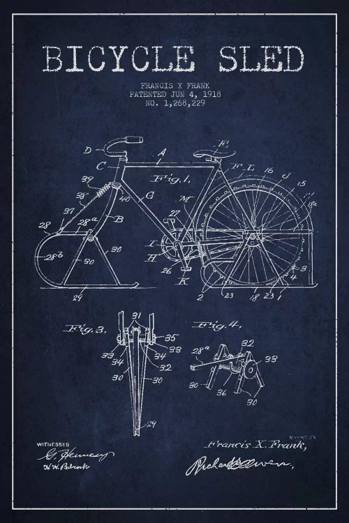 Bike Navy Blue III Patent Blueprint