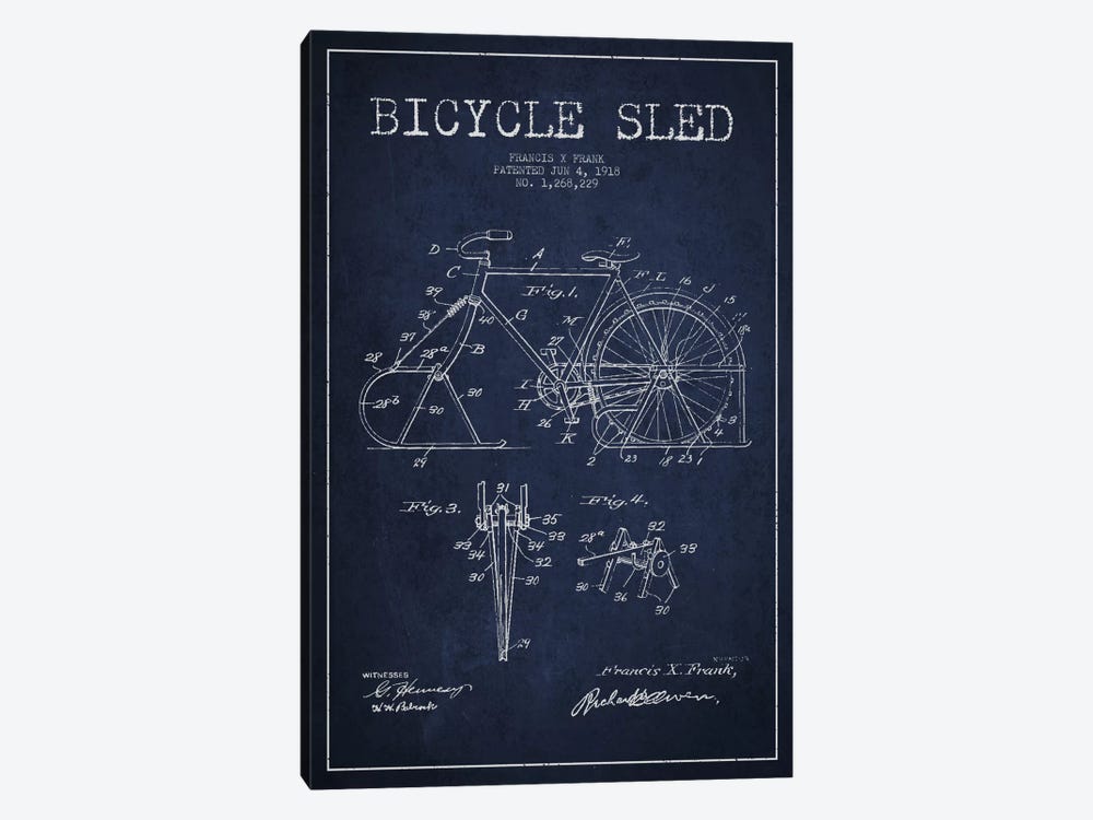 Bike Navy Blue Patent Blueprint by Aged Pixel 1-piece Canvas Art