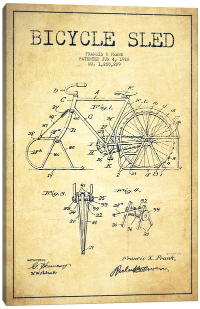 Bike Vintage Patent Blueprint Canvas Art Print - Bicycle Art