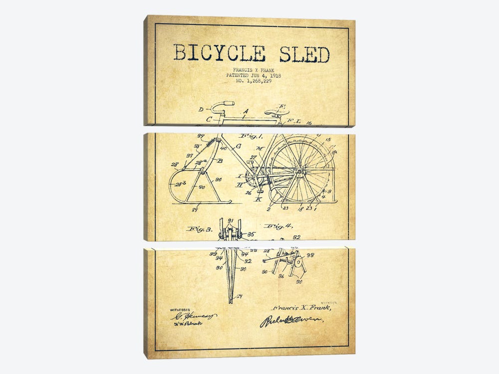 Bike Vintage Patent Blueprint by Aged Pixel 3-piece Canvas Artwork