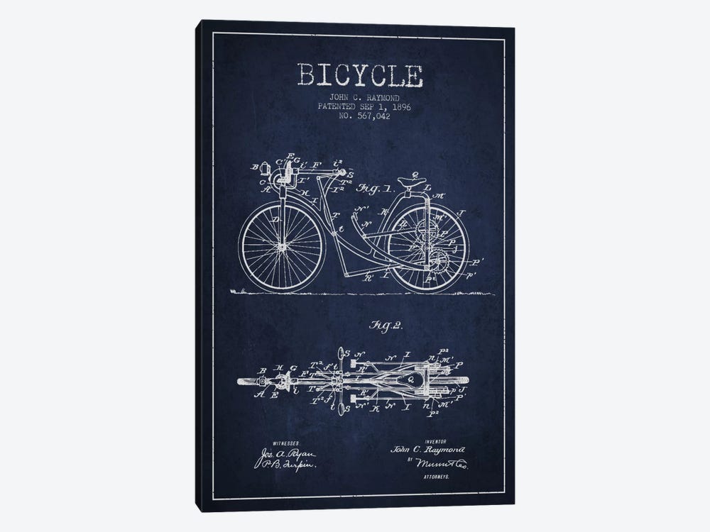 Raymond Bike Navy Blue Patent Blueprint by Aged Pixel 1-piece Canvas Art Print