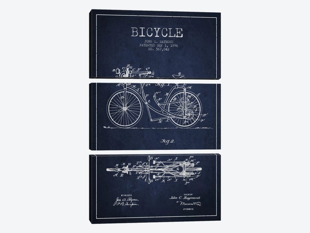 Raymond Bike Navy Blue Patent Blueprint by Aged Pixel 3-piece Art Print
