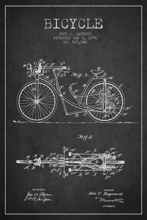 Raymond Bike Charcoal Patent Blueprint