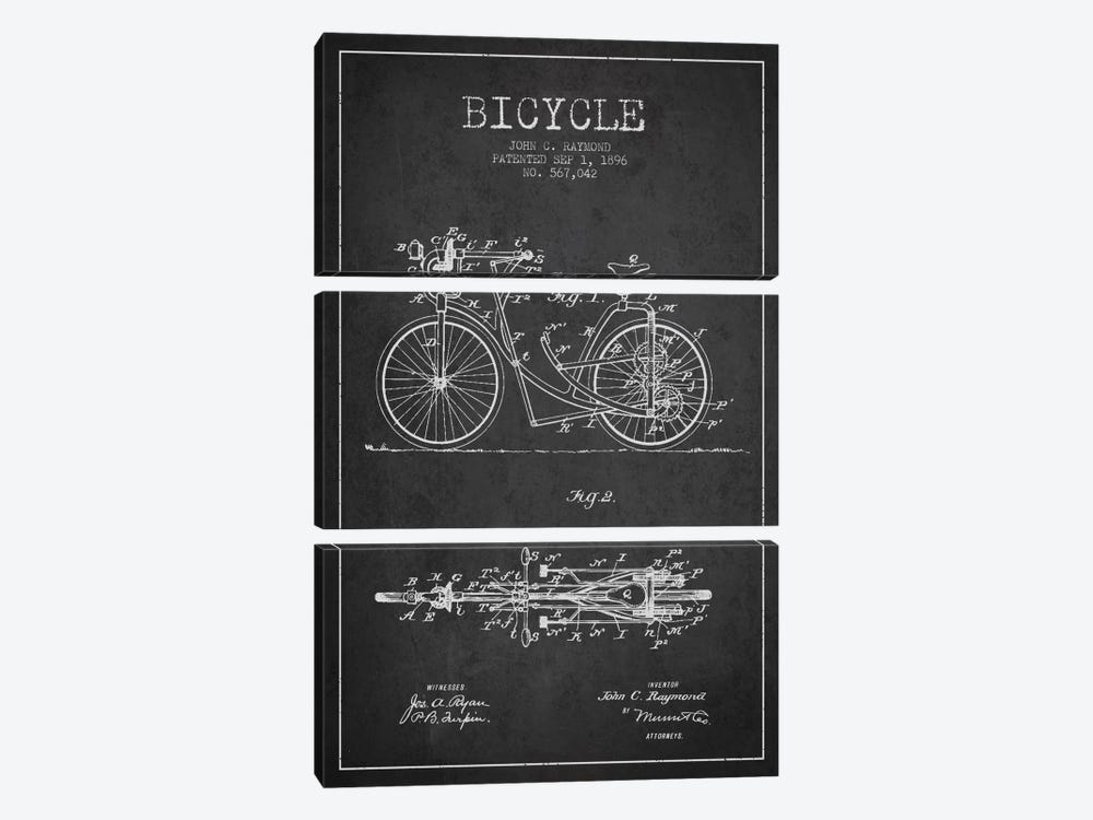 Raymond Bike Charcoal Patent Blueprint by Aged Pixel 3-piece Canvas Art