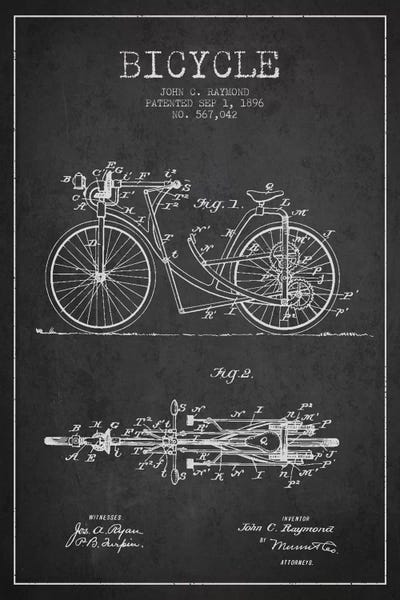 Sports Blueprints: Raymond Bike Charcoal Patent Blueprint by Aged Pixel