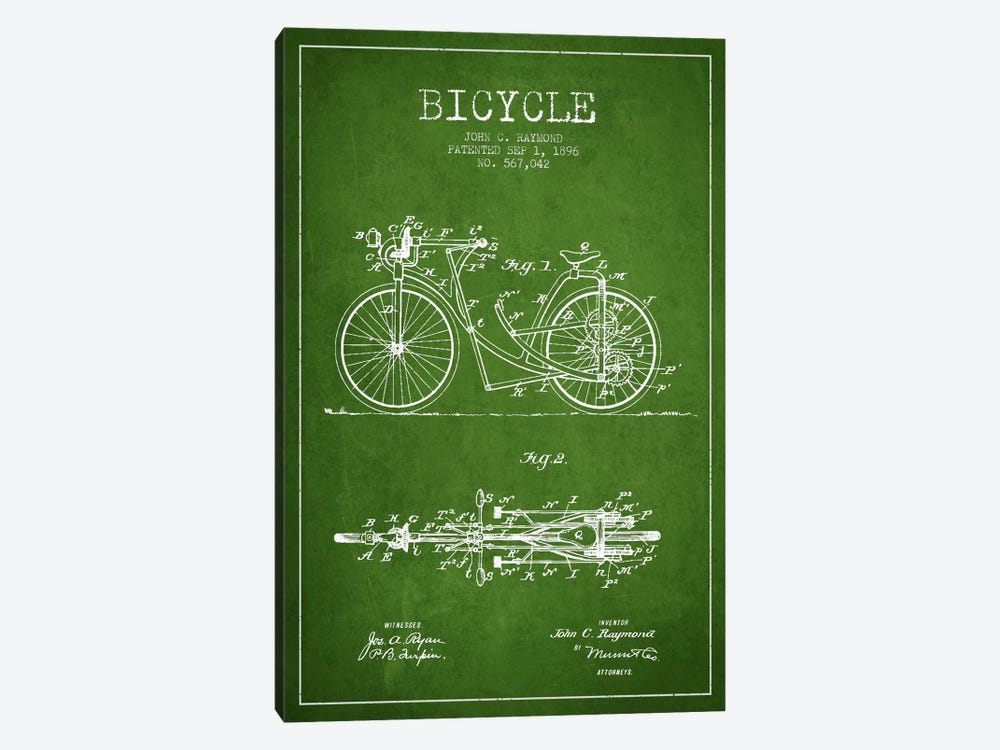 Raymond Bike Green Patent Blueprint by Aged Pixel 1-piece Canvas Print