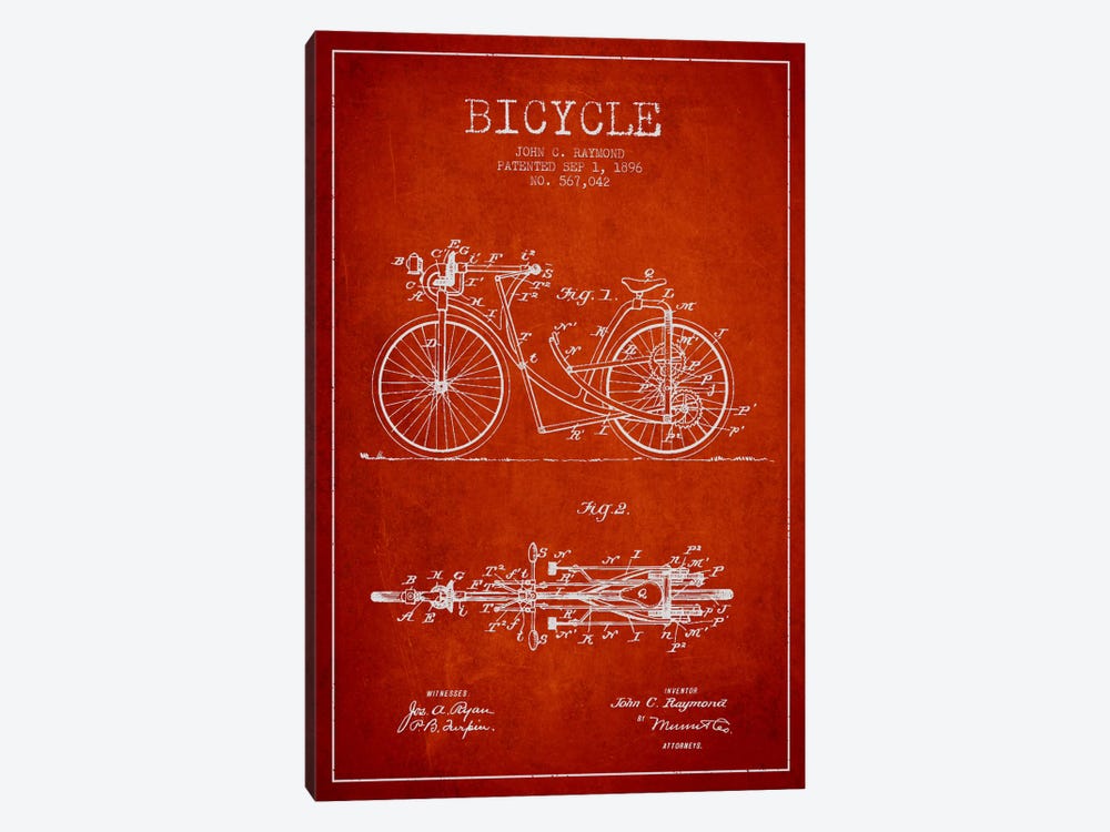 Raymond Bike Red Patent Blueprint by Aged Pixel 1-piece Canvas Art