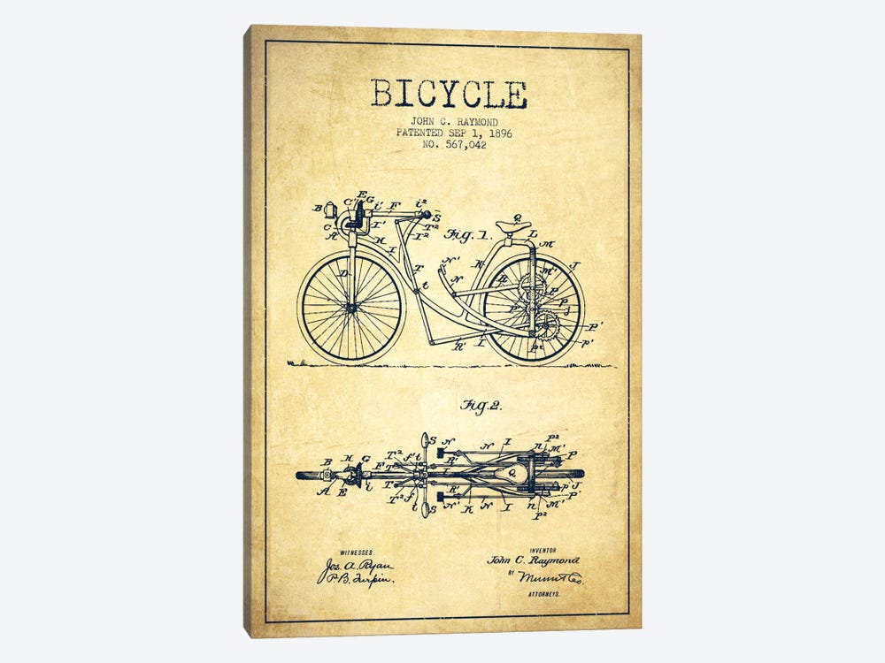 Raymond Bike Vintage Patent Blueprint by Aged Pixel 1-piece Canvas Print