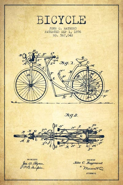 Sports Blueprints: Raymond Bike Vintage Patent Blueprint by Aged Pixel
