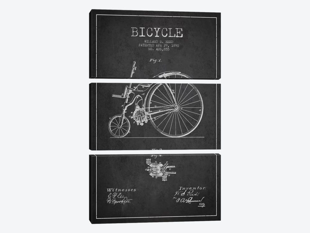 Reed Bike Charcoal Patent Blueprint by Aged Pixel 3-piece Art Print