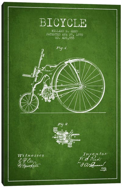 Reed Bike Green Patent Blueprint Canvas Art Print - Sports Blueprints