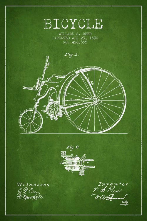 Reed Bike Green Patent Blueprint by Aged Pixel wall art