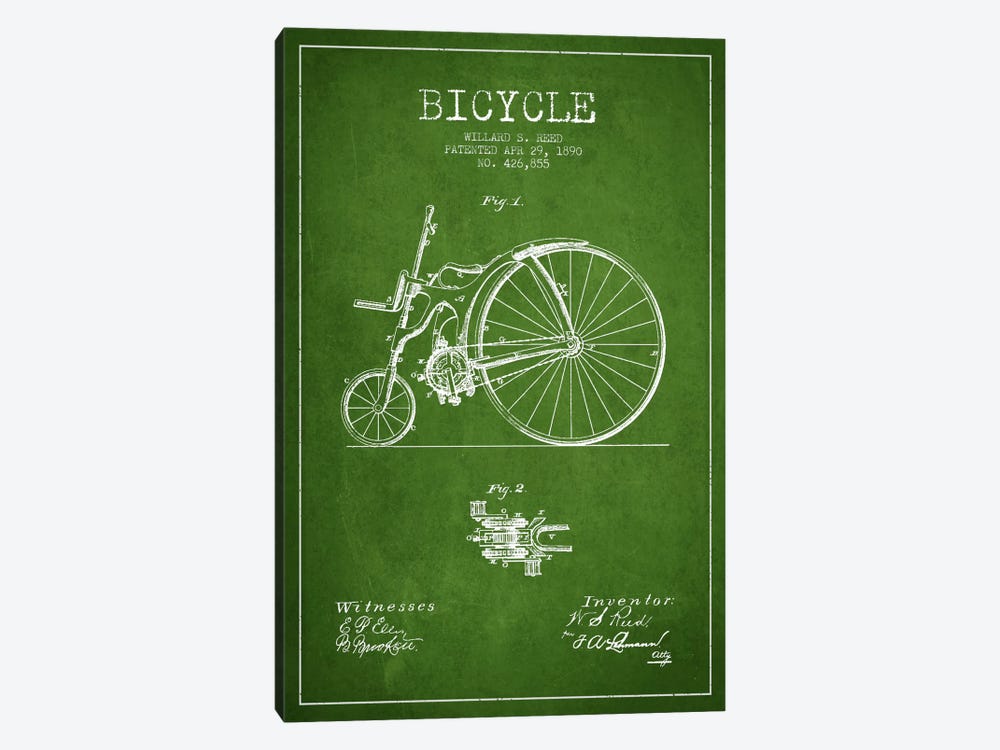 Reed Bike Green Patent Blueprint by Aged Pixel 1-piece Canvas Artwork