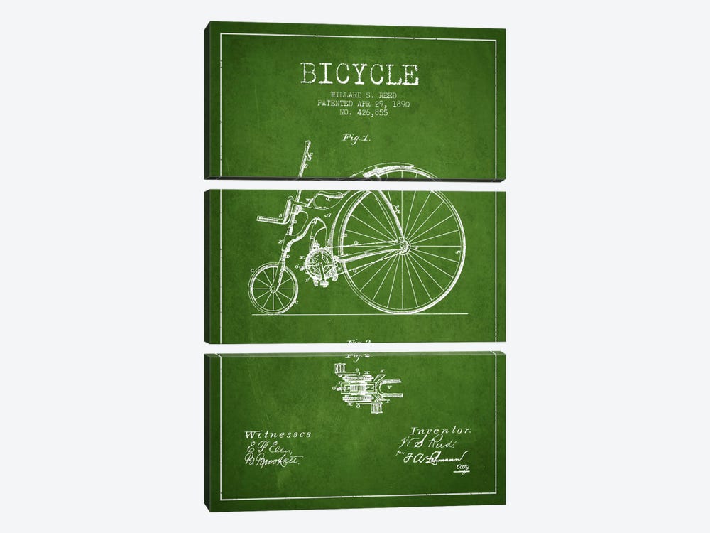 Reed Bike Green Patent Blueprint by Aged Pixel 3-piece Canvas Artwork