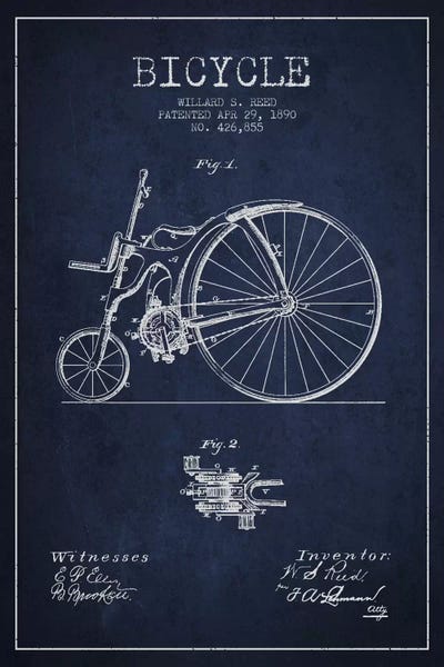 Reed Bike Navy Blue Patent Blueprint by Aged Pixel canvas print