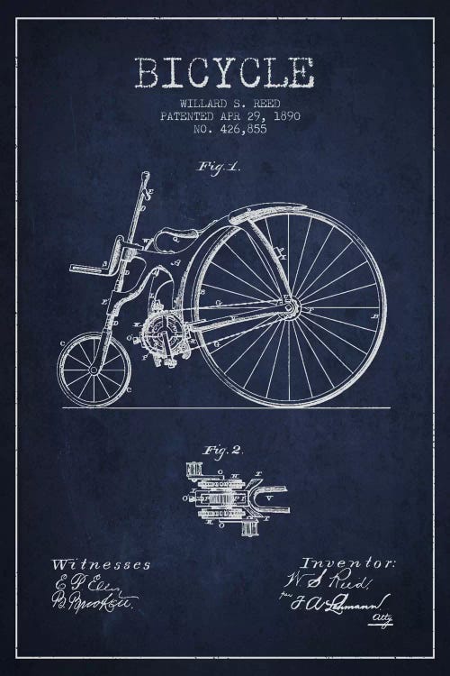 Reed Bike Navy Blue Patent Blueprint by Aged Pixel wall art
