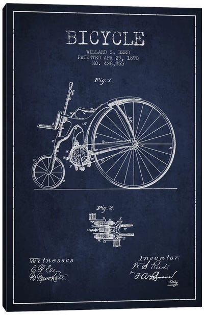 Reed Bike Navy Blue Patent Blueprint Canvas Art Print - Bicycle Art