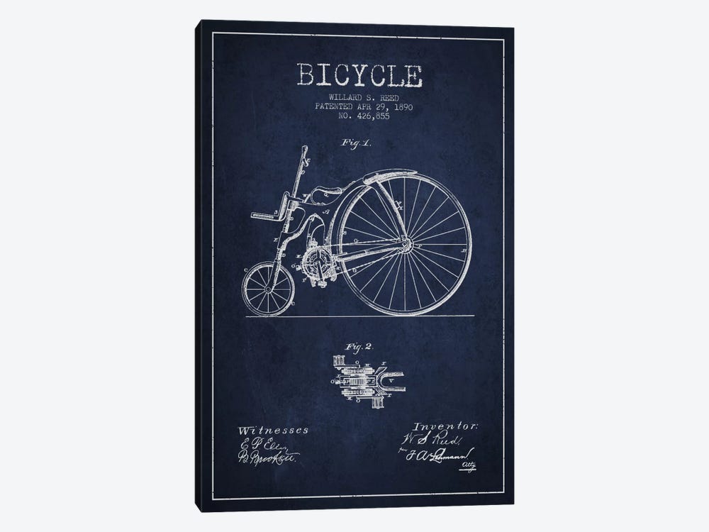 Reed Bike Navy Blue Patent Blueprint by Aged Pixel 1-piece Art Print