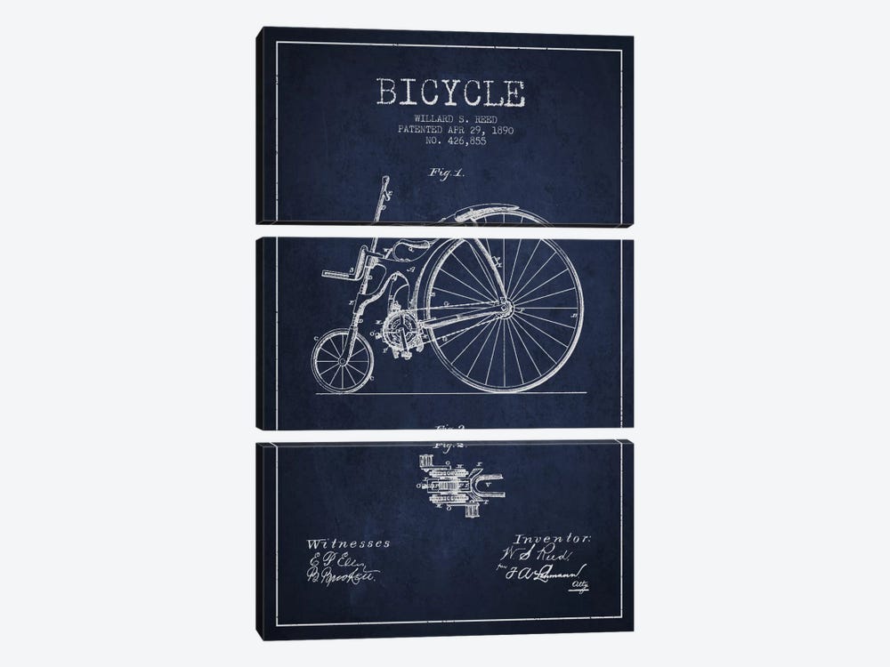 Reed Bike Navy Blue Patent Blueprint by Aged Pixel 3-piece Canvas Print