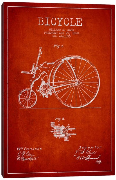 Reed Bike Red Patent Blueprint Canvas Art Print - Bicycle Art