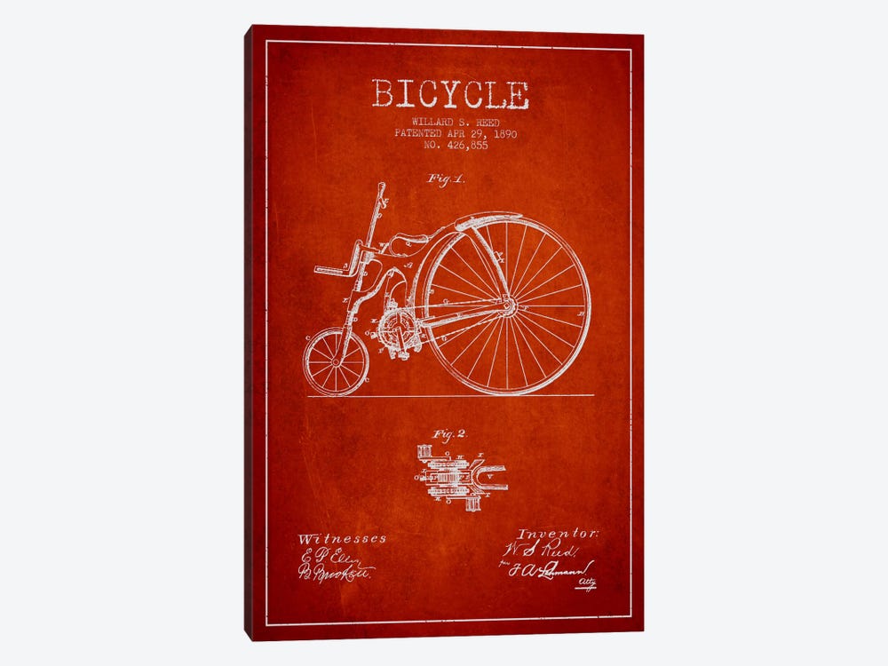 Reed Bike Red Patent Blueprint by Aged Pixel 1-piece Canvas Artwork