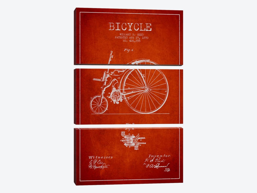Reed Bike Red Patent Blueprint by Aged Pixel 3-piece Canvas Wall Art