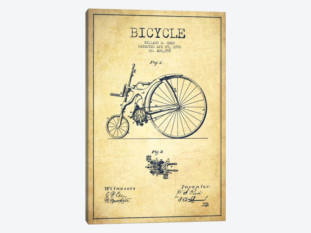 Reed Bike Vintage Patent Blueprint by Aged Pixel 1-piece Canvas Art Print