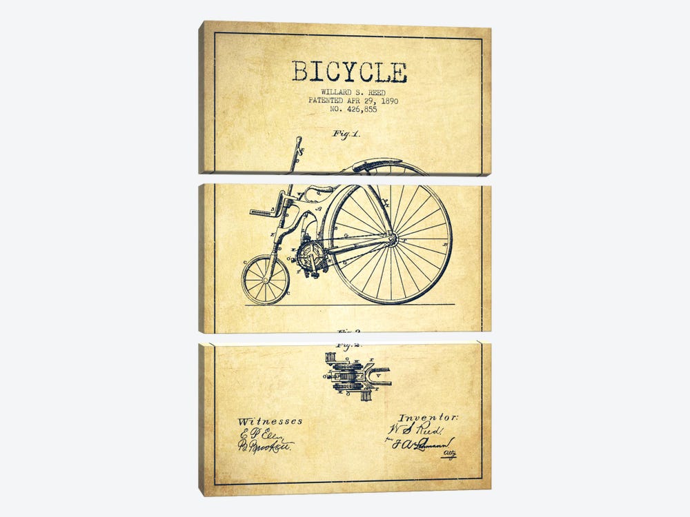Reed Bike Vintage Patent Blueprint by Aged Pixel 3-piece Art Print
